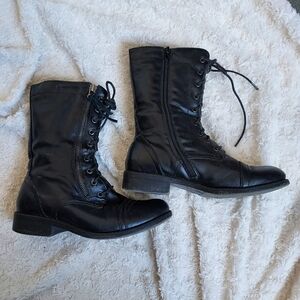 Cathy Jean Black Moto Combat style Boots Sz 7 Grunge Biker Edgy